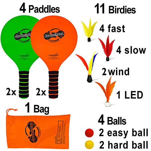 Jazzminton Paddle Game Select Double - 4 Paddles 11 Birdies 4 Balls - A Must Have Racquet Game – Lawn, Yard, Beach Games For Adults And Family Games #TOP2