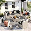 UDPATIO Outdoor Patio Furniture Set, 7-Piece Modular Sectional Sofa with Tea Table, PE Wicker Outdoor Conversation Set for Patio, Garden, Backyard Black