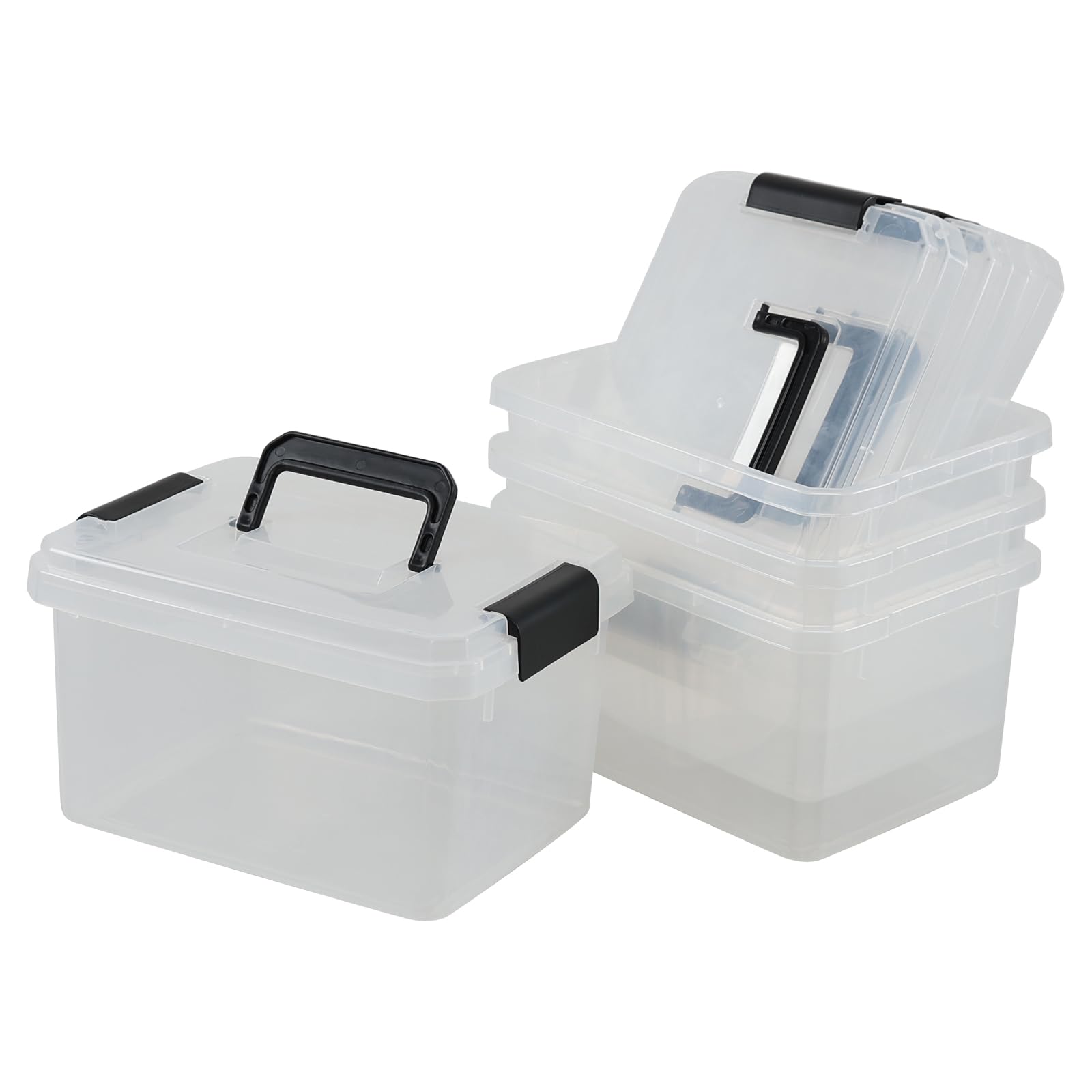Confezione da 4 scatole portaoggetti da 5 litri con coperchio, piccole scatole portaoggetti in plastica trasparente