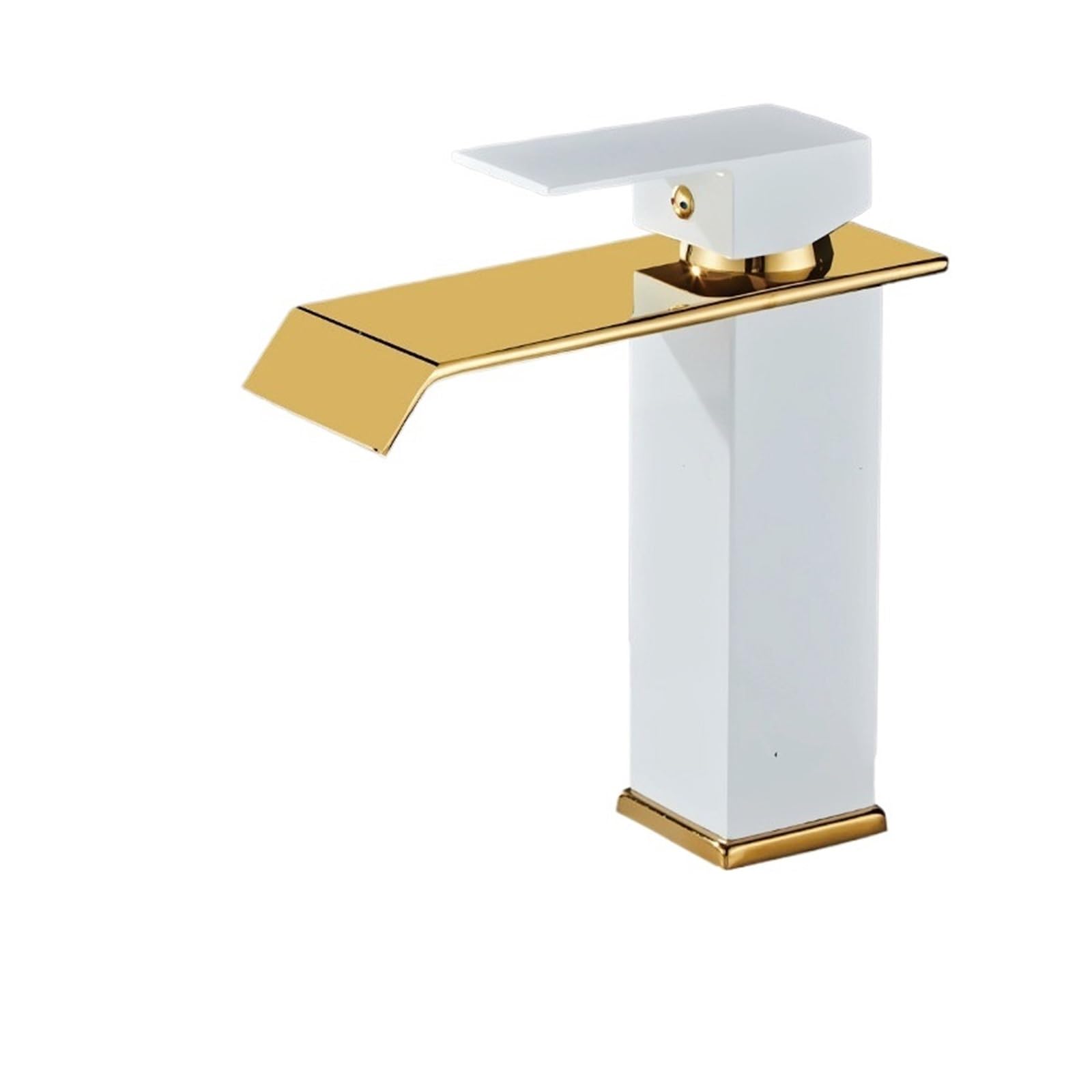 Soywim White And Gold Short Waterfall Basin Sink Faucet, Gold And Black, Brass Bathroom Deck Mounted Washbasin Taps,High-Pressure Resistant(White And Gold Short)