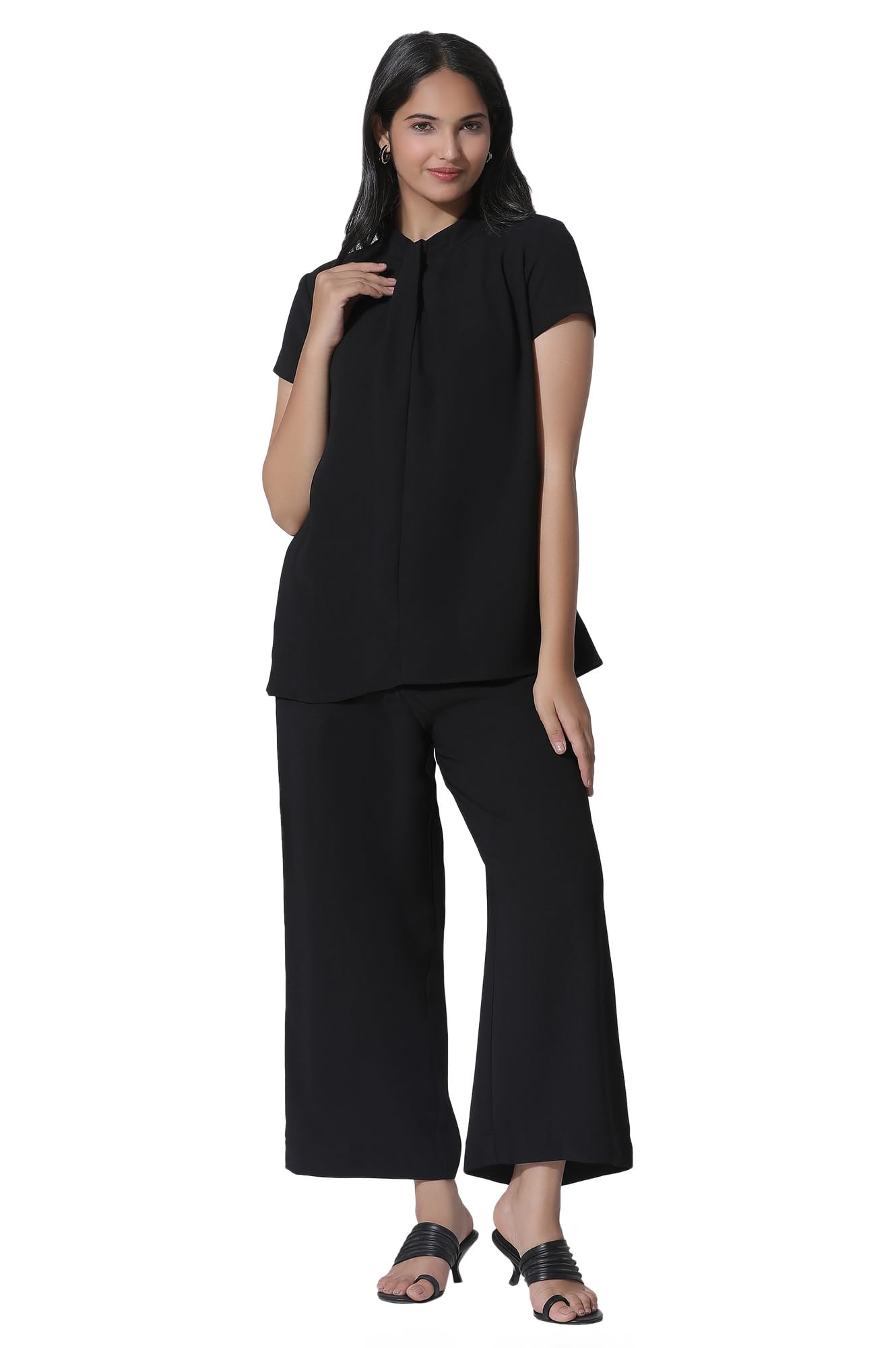 w for woman Black Short Sleeves Top and Trouser Co-ord Set-picture-16
