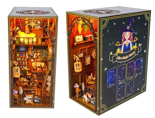 DEESOSPRO Kit per la casa di libri fai da te, case di bambole in miniatura, puzzle 3D in legno per la libreria con luce LED, modellazione diorama per adulti, Casa magica