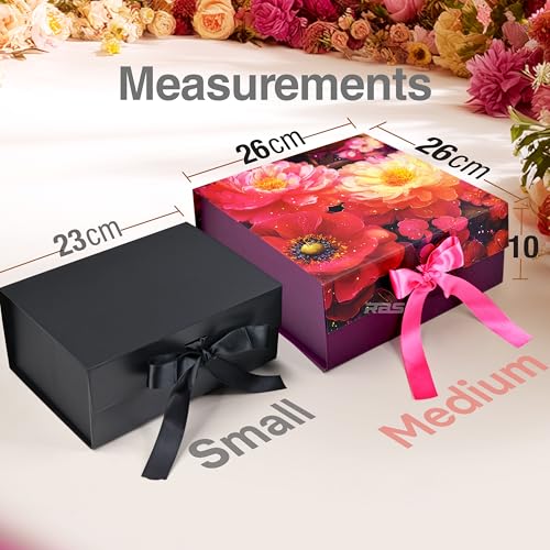 Image of RBS - Medium Foldable Gift Box with Ribbon 26x26x10cm Gift Boxes for Packaging (1 Pack) Multi-Purpose Gift Boxes for Presents Reuse Gift Packing Box Decorative Hamper Box (M-Velvet Secret Garden)