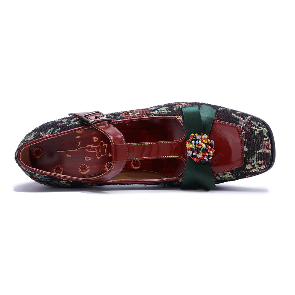 Little KAKA Damen Leder T Strap bunten Mary Jane Schuhe Block Heels Mary Jane Dressing Schuhe