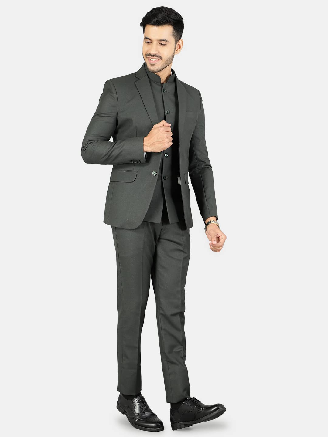WINTAGE Mens Polyester Cotton Plain Green Three Piece Suit : 38/ S - Image 5 thumbnail