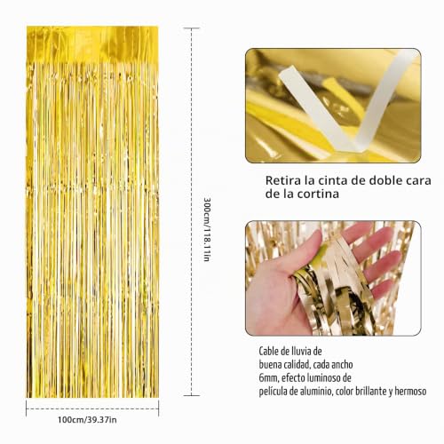 Miniatura 2 de 4pcs Cortinas De Flecos Láminas, 1m X 3m Cortina Metálica Fiesta, Rojo Cortinas De Oropel Metálico, Autoadhesivas Franjas Decoración Fondo Para Fiesta Regalos Cumpleaños,Bailes,Bodas,Navidad