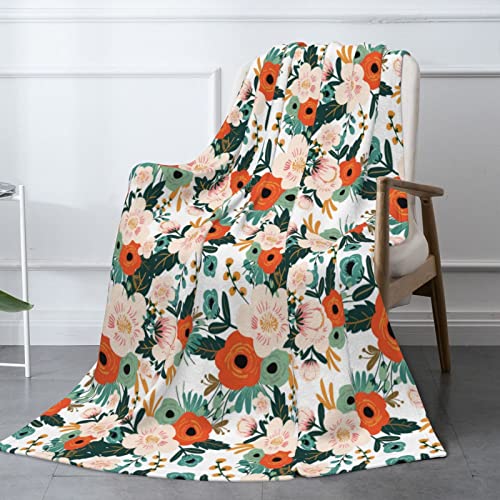 Orange Flowers Large Fleece Throw Blanket 40X60 Inches For Couch And Bed, Soft Warm Flannel Plush Blankets, Lightweight And Decorative #TOP1