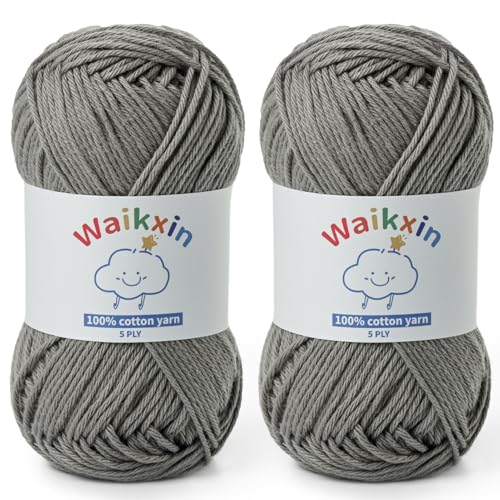 Image of Cotton Yarn for Crocheting - 262.4yds / 3.52oz Baby Yarn for Crocheting Soft - 100% Milk Cotton Yarn 5 Ply Crochet Amigurumi Yarn for Crafts&Puzzle /Socks /Hats(2 Grey)