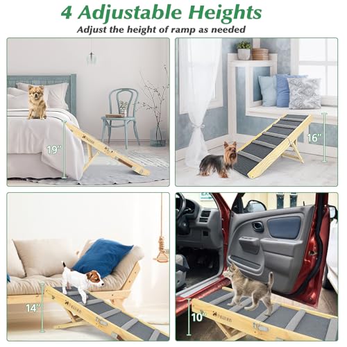 TNELTUEB Dog Ramp Adjustable, Folding Wooden Portable Pet Ramp,39.37\" Long and 5 Adjustable from 11\" to 23\" with Non-Slip Traction for Small & Medium Dogs & Cats Car, SUV,Sofa (Grey) - Thumbnail 7