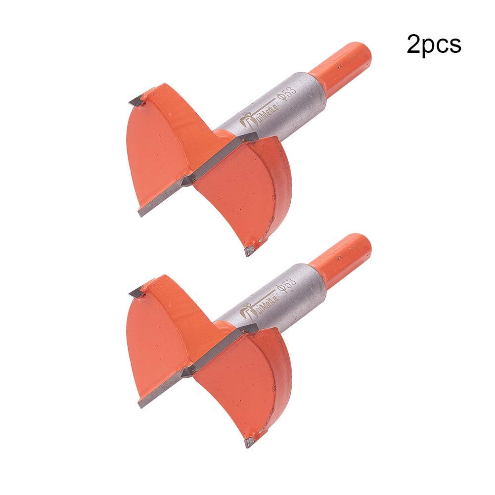 Wenheww 2Pcs Forstner Drill Bits, 53mm/2.09" Carbide Wood Hole Saw Auger Opener, Woodworking Hole Saw Drilling Tool, 85mm Length 10mm Hex Handle Dia Cutter Tool for Wood Plastic Plywood, Orange