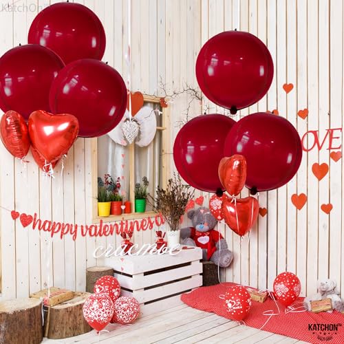 Image of KatchOn, Big Metallic Ruby Red Balloons - 22 Inch, Pack of 6 | Round 4D Mylar Balloon for Valentines Day Decorations | Valentines Balloons for Galentines Decorations | Red Party Decoration, Birthday