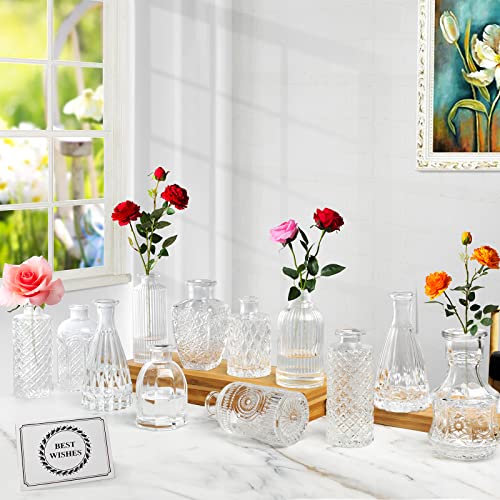 Glassset Of 12,Small Mini Clear Bud Vases In Bulk,Vintage Clear Glass Bottles Vase For Home Decor, Wedding Centerpieces Table Decor,Floral Arrangements,Dinning #TOP1
