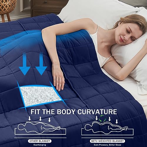 Navy Blue Weighted Blanket for Adults (15lbs, 60"x80" Queen Size) - Cooling and Breathable Heavy Blanket for 120-160lbs with Premium Glass Beads - Soft Thick Blanket for All-Season Sleeping Comfort