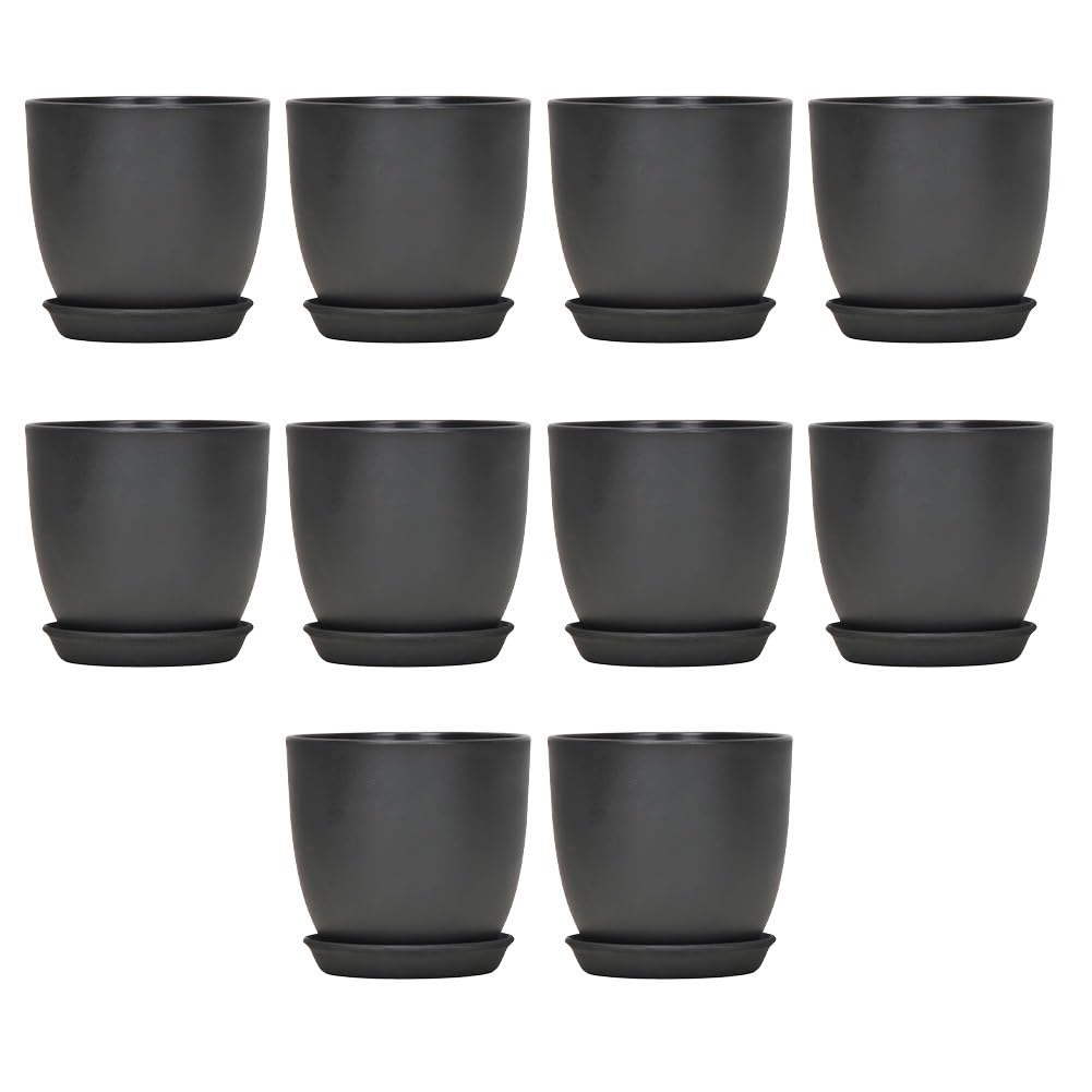 FACAIIO Lot de 10 pots de fleurs en plastique avec soucoupes - 180 x 165 mm - Modernes - Mat - Pour intérieur et extérieur - Décoration de jardin - Blanc