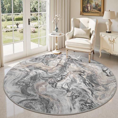6x6 Round Area Rugs for Living Room, Modern Abstract Rug for Bedroom, Contemporary Machine Washable Rug, Large Stain Resistant Carpet for Dining Room Playroom Home Office, Pet & Kids Friendl