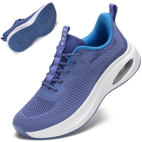 ZYEN Wide Toe Box Shoes Women Air Cushion Road Running Shoes Extra Wide Width Breathable Sneakers Arch Support Tennis Lightweight Gym Athletic Walking Sneakers 8811 Blue 39