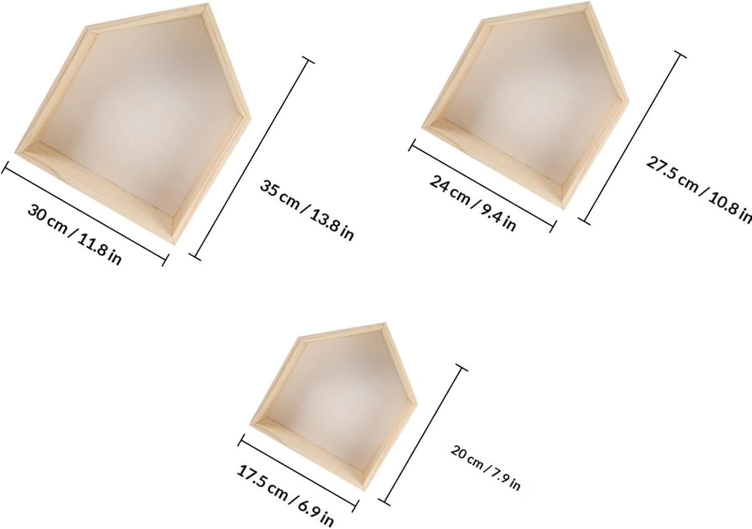 MAGICLULU 3pcs Wooden House Shape Wall Mount Shelves Set with White Pentagonal Storage Racks for Home Organization and Wall Décor in Living Room Bedroom Kitchen