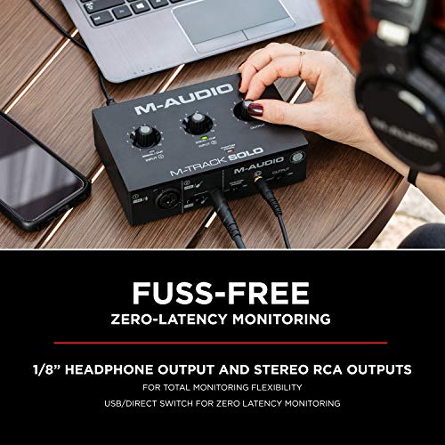 M-Audio M-Track Solo – USB Audio Interface for Recording, Streaming and Podcasting with XLR, Line and DI Inputs, Plus a Software Suite Included