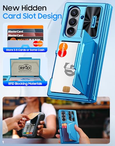 Image of for Samsung Galaxy Z Fold 7 Case with Card Holder RFID Blocking, Built in Slide Lens Cover & Hinge Protection & Screen Protector, Shockproof Wallet Case for Z Fold 7 (Lake Blue)