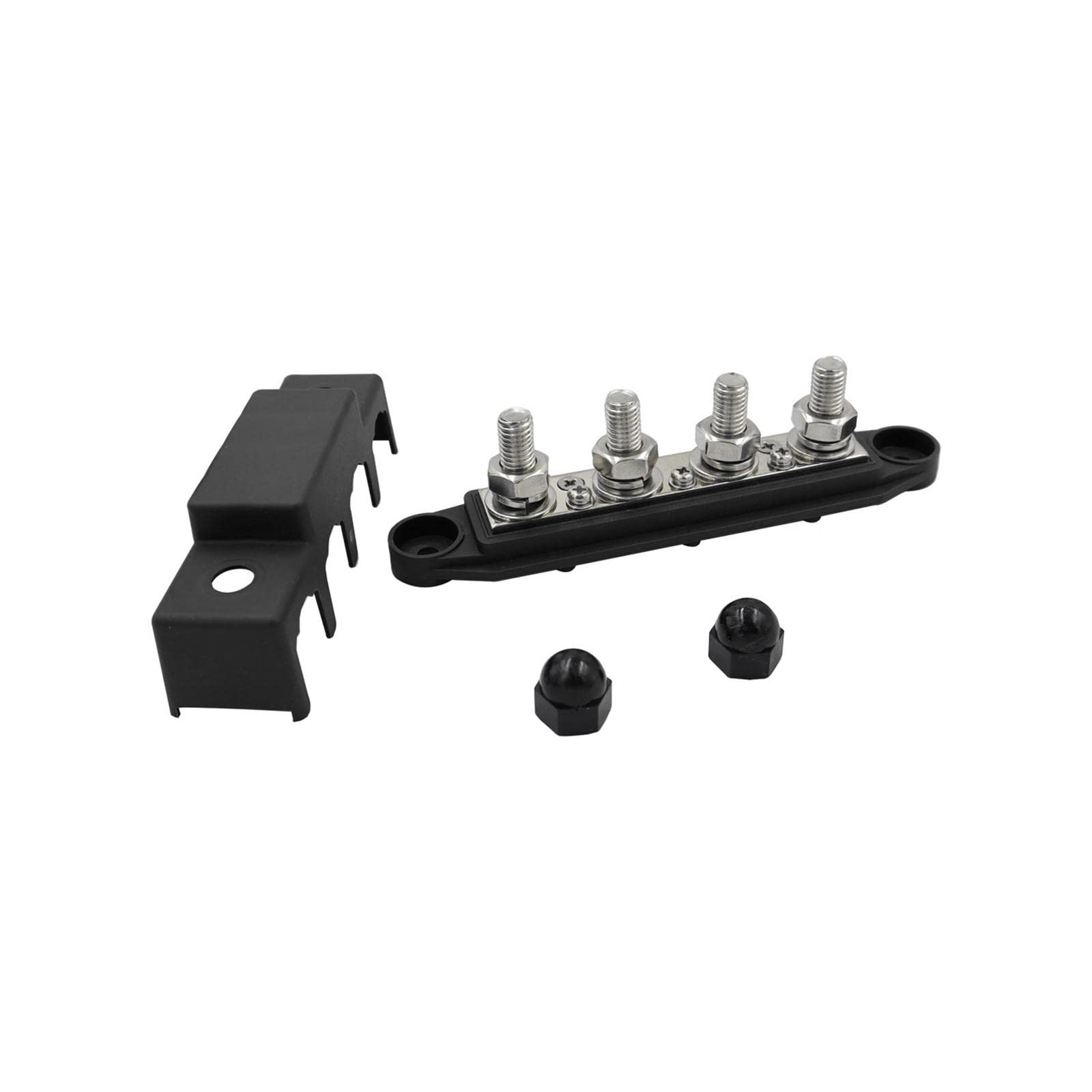 Power Distribution Block con 4 Morsetti Bus Bar Terminale con Coperchio in Lega di Zinco E Rame Resistente Adatto per Auto Barca Solare, M10 1 coppia