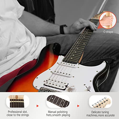 Image of Donner 39 Inch Electric Guitar Beginner Kit Sunburst Full-Size Starter Package HSS Pick Up with All Accessories Amp Online Lesson Bag Tuner Capo Strap String Amp Cable Picks DST-100S