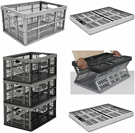 Monal Foldable Collapsible Plastic Storage Crate Basket Stackable For Kitchen Fruit Vegetable Bedroom Office Books toys 32 Litre (Pack of Crates 2)
