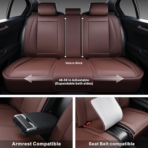 Image of Leather Seat Covers Full Set, Waterproof Seat Cover for Cars 5 Seats, Luxury Leatherette Car Seat Cushion, Front and Rear Protectors Automotive Seat Covers for Sedan SUV Pick-up Truck, Brown