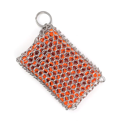 CHSEROK Limpiador de Anillos de Hierro Fundido, Estropajo de Cadena de Acero Inoxidable, con Llavero, Unidades de Limpiador de Hierro Fundido, para Ollas, Lavabos, Cuencos