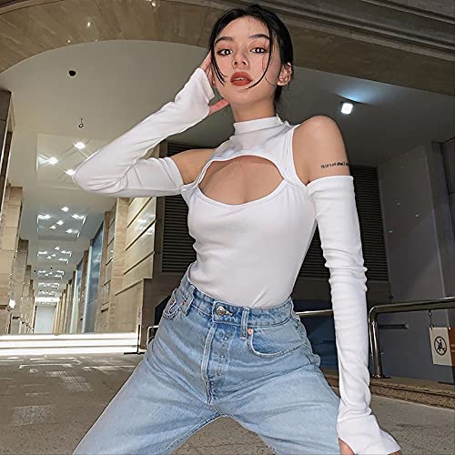 AYJMA Skinny Cut Out Bodycon Black Sexy Bodysuit Women Fashion Solid Body Suit Cold Shoulder Party Tops One Piece L White Bodysuit