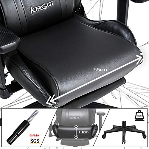 Kirogi-Silla-Gaming-Silla-Gamers-con-reposapies-Silla-ergonomica-de-Ordenador-Silla-reclinable-de-Adultos-para-Juegos-de-PC-Silla-de-Oficina-Grande-con-Cuero-de-Fibra-de-CarbonoNegro