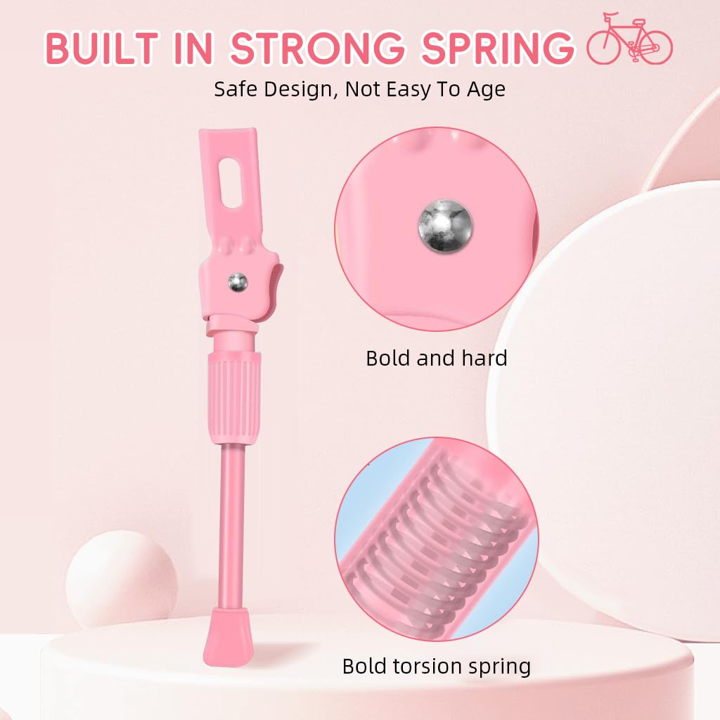 PROBEROS Metal Kickstand for Kids Bike, Spring Loaded 10.43 Inch, Pink 3