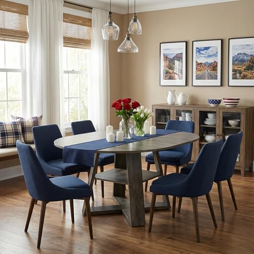 Image of 59 inch Extendable Round Dining Table for 4-8, Folding 59 inch to 43.3 inch Modern Kitchen Oval Dining Table with Removable Leaves Storage Shelf for Kitchen Living Room Black