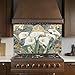 Tempered Glass Backsplash for Kitchen, Mosaic Calla Lily Design Glass Backsplash, Glass Backsplash for Kitchen Wall, Rustic Kitchen Backsplash, Easy to Install Stove Backsplash