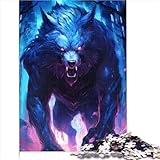  Puzzle Adulte 1000 Puzzles Loup Bleu géant Puzzle en Bois adapté aux Enfants de 12 Ans et Plus Anti-Stress défi Difficile 1000 pièces （50x75 cm）