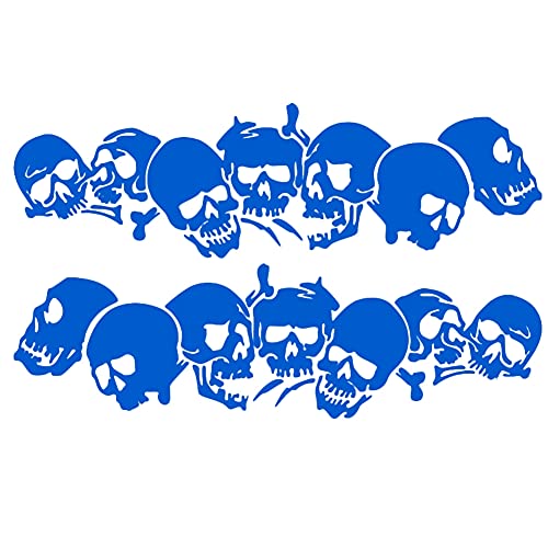 Image of Skull Pattern Auto Side Body Decals Sticker Skull Row Graphics Car Racing Sport Decoration Sticker Self Adhesive Vinyl Sticker 59.06'' x 15.75'', Blue