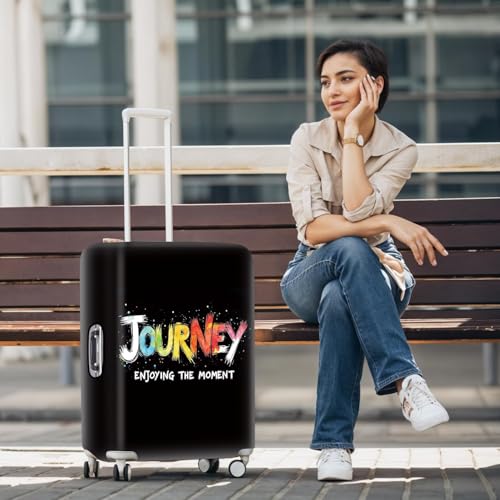 Image of Colorful Journey Luggage Cover - Elastic Space-Themed Travel Suitcase Protector with Wheels, 'Enjoying the Moment' Design,XL