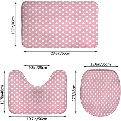 Badezimmerteppich-Set, 3-teilig, rosa Cartoon-Tupfenmuster, süße abstrakte, waschbare Badteppiche, rutschfest, mit Rückenpolster, Konturteppich und Toilettendeckelbezug – Bild 4