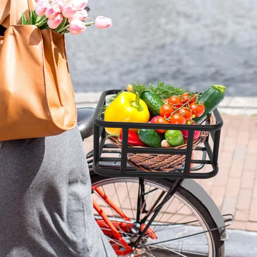 TAPMING Fahrradkorb Hinten Metall, Einfach Zu Installierender Fahrradkorb Hinten mit Gepäckträgerträgern, Für Fahrräder und E-Bikes, Tragkraft 25 kg, Schwarz