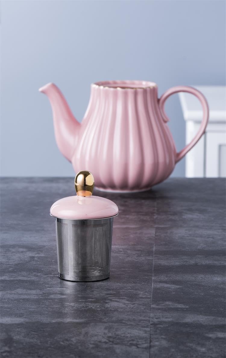 Jusalpha Tetera de porcelana rosa, tetera de cerámica con infusor extraíble de acero inoxidable, tetera de hojas florecientes y sueltas, decoración del hogar, 28 onzas (rosa, 28 onzas)