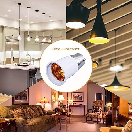 Image of GreyWings B22 to E27 Converter Lamp Holder Adapter - White Plastic Bulb Base Socket, Pin to Screw Converter for LED & CFL Bulbs, Pack of 4