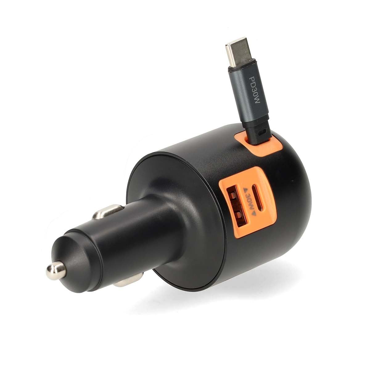 Nedis Ładowarka samochodowa 60 W z wysuwanym kablem USB-C, PD3.0 USB-C i USB-A ładowarka z zasilaniem 30 W, automatyczny wybór napięcia i PPS, 12 V lub 24 V - ciemnoszara
