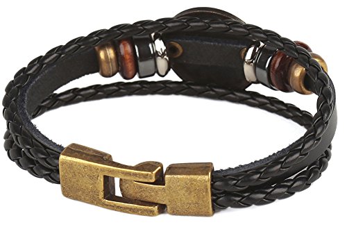 Hamoery Punk Alloy Leather Bracelet For Men Constellation Braided Rope Bracelet Bangle Wristband(Leo) #TOP3