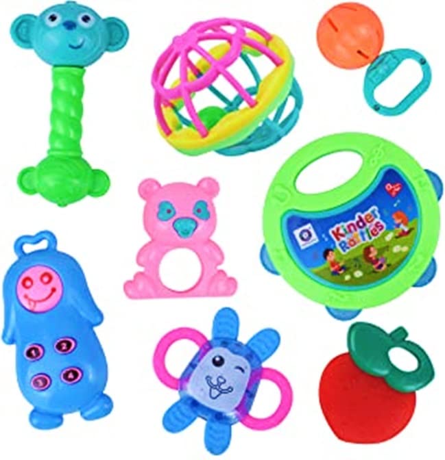 FRATELLI Toddler Plastic Colorful Teether Rattle Set Of Attractive Toy For New Born,Perfect Gift For New Born Babies-Made In India (Isi Quality Approved)NonToxic(Set Of 8-Kinder Rattle)Assorted (B09SF1FSPN) Amazon Price History, Amazon Price Tracker