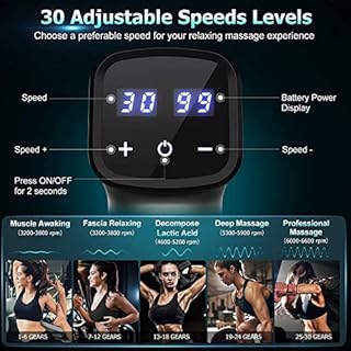 Massage Gun Deep Tissue,Powerful 30 Speeds Percussion Muscle Massager, 2600mah Electric Handheld Portable Fascia Gun with 6 Massager Heads for Athletes Muscle Tension Pain Relief