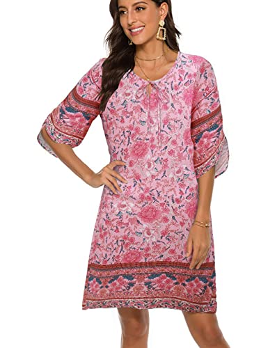 Halife Summer Dresses For Women 2023 Casual Floral Printed Beach Dress Cover Ups Resort Wear (Pink,Xl) #TOP2