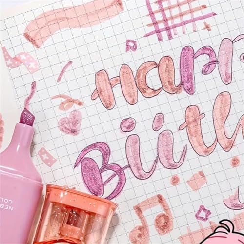 RJDJ Nebula Color Glitter Highlighter, Glitter Highlighters Marker Sparkling Pen, Metallic Glitter Highlighter Markers Set Smudge-Proof Pen for Note Taking and Journaling Supplies (Pink)