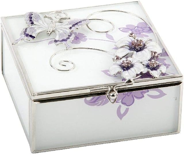 Rutherfords Gifts Personalised Purple and White Butterfly Jewellery Trinket Box - Engraved with A Message of Your Choosing