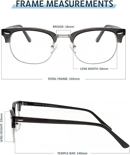 Miniatura 3 de Gafas de lectura de cristal real, marco estilo club con lentes de aumento transparentes, 1.00 a 3.00 dioptrías