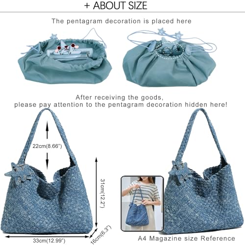 Bolso Tote tejido para mujer con asas de hombro miniatura 4