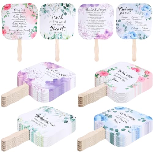 Blulu 60 Pcs Christian Church Fans Handheld Set Religious Paper Hand Fans Bulk Religious Gifts for Church Services Lord's Prayer Bible Verses Inspirational Scripture Christian Gift Present (Classic)